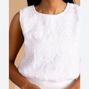 sedge Lennon Tank Top White Lace sleeveless shirt relaxed fit Sz L NEW